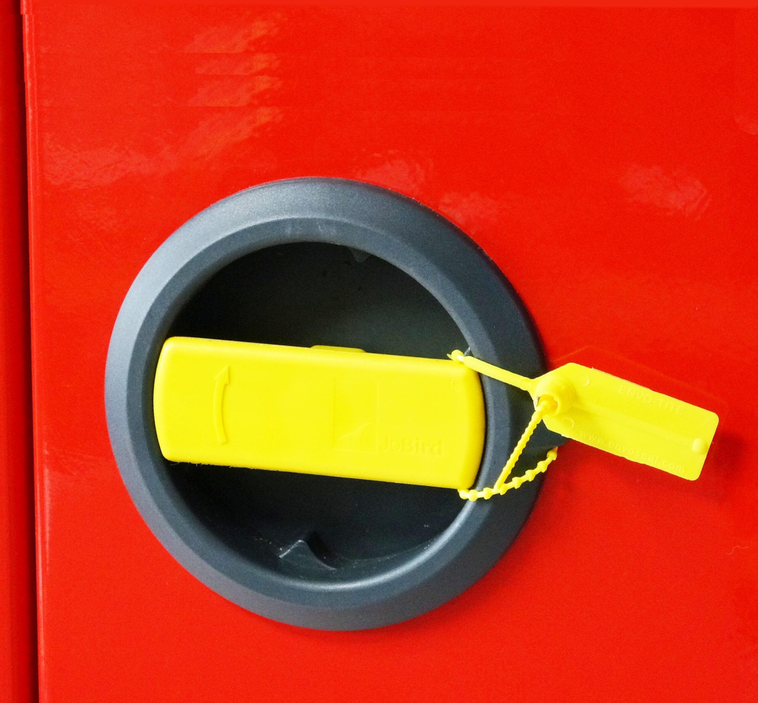 Close up view of rotary handle with anti-tamper seal fitted