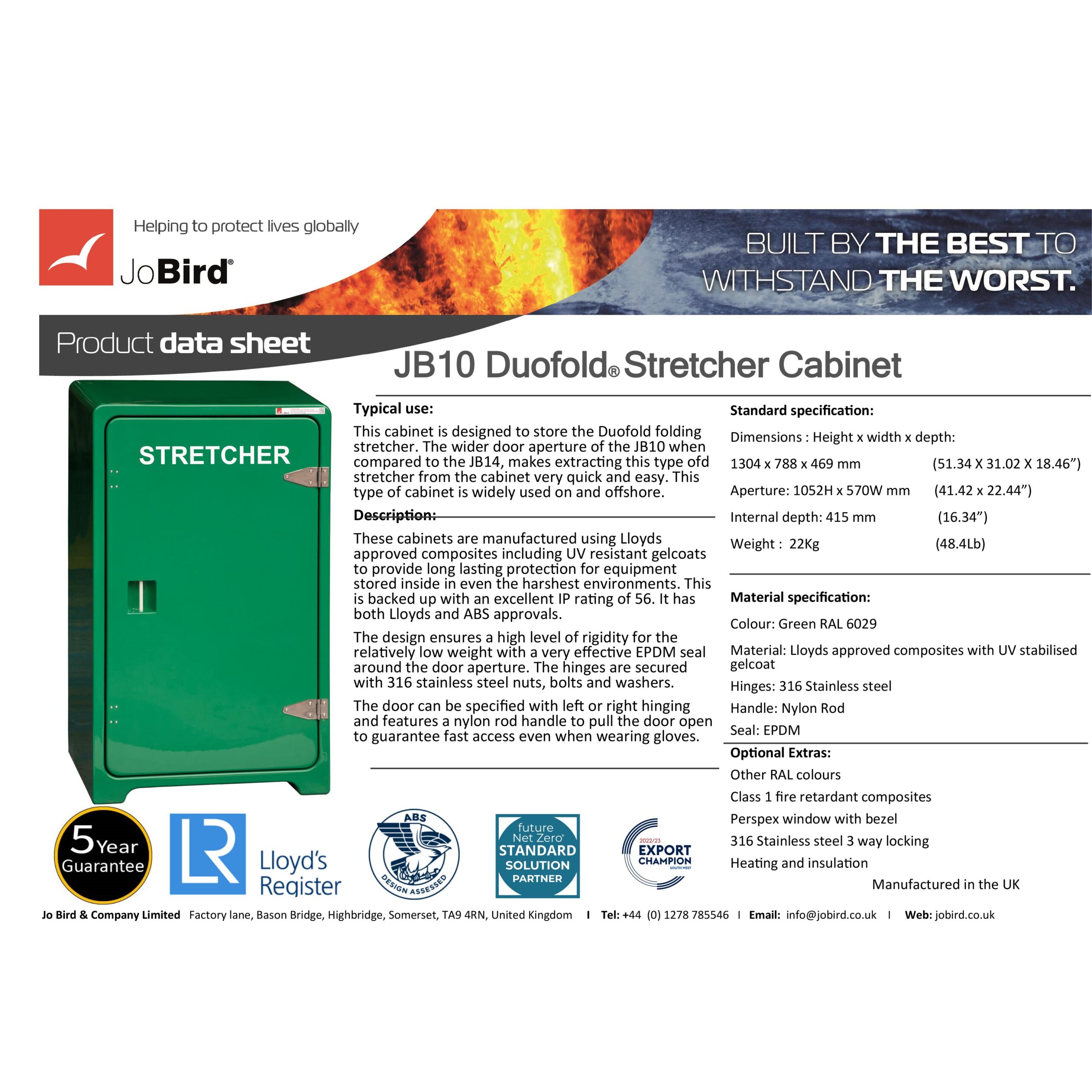 Image of the JB10 Stretcher cabinet datasheet. To download a copy, please scroll further down through the listing to find the link