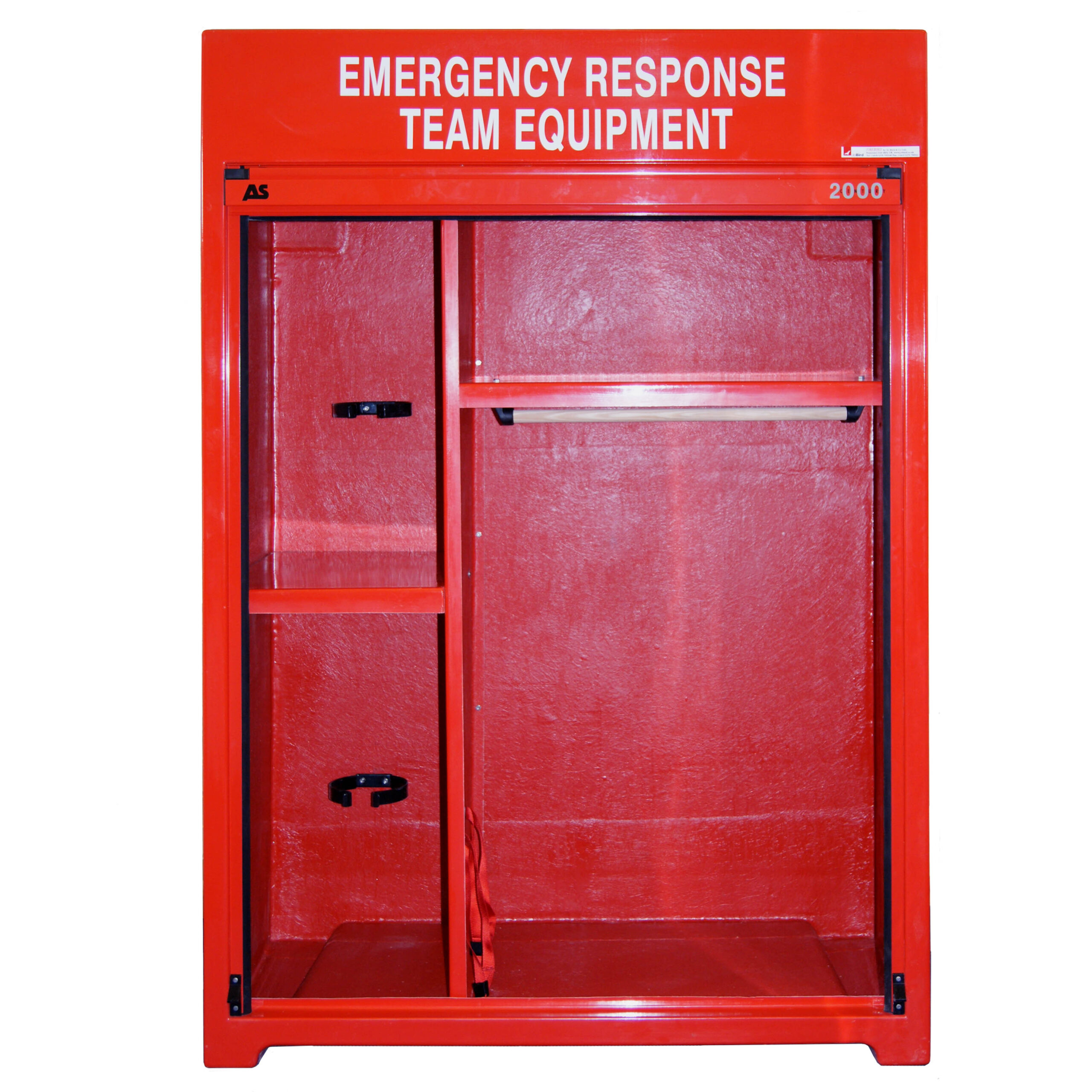 RS300.750 Team equipment cabinet shown with the roller door open