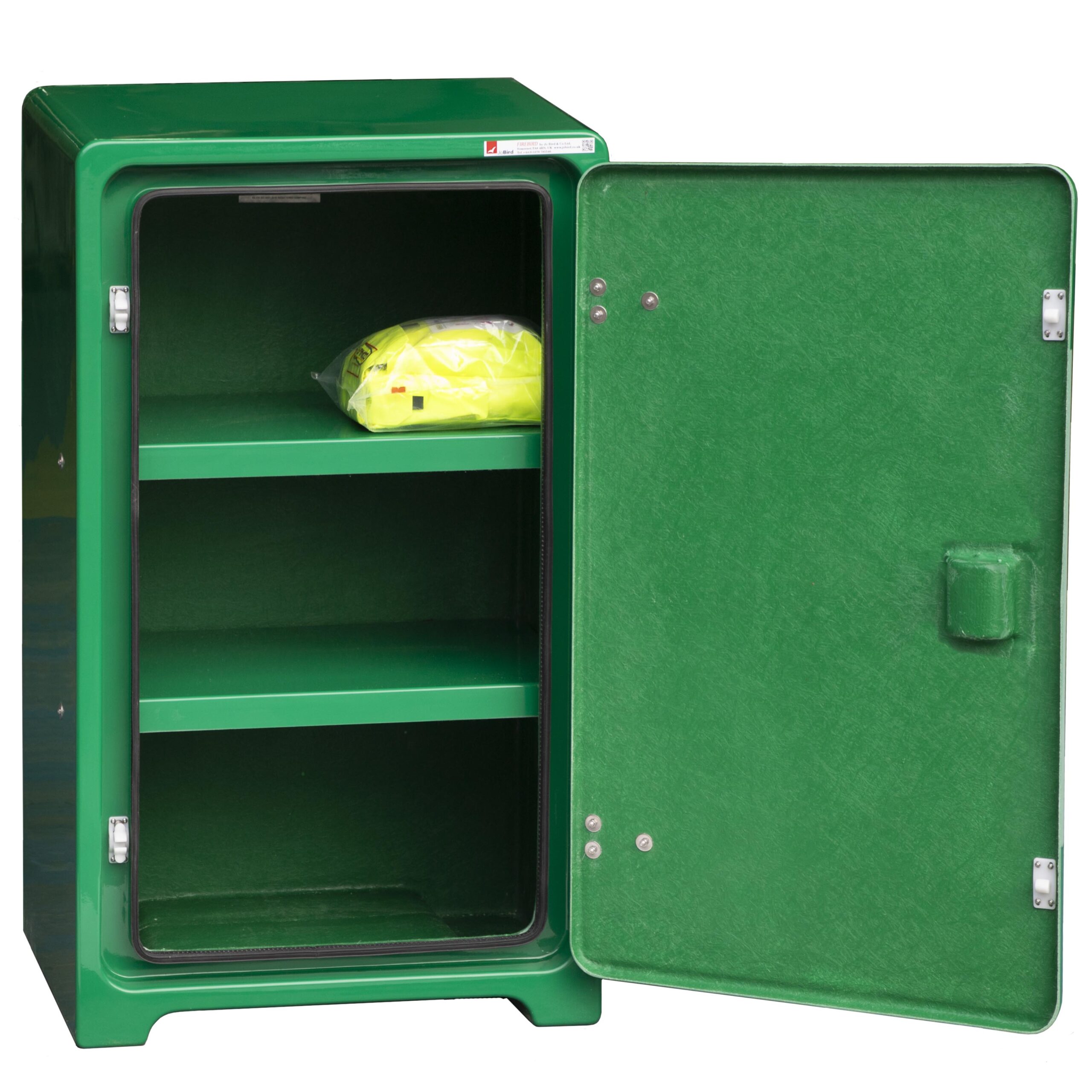 JB10.600 Descent device cabinet by Jo Bird. Shown with door open and one device for scale.