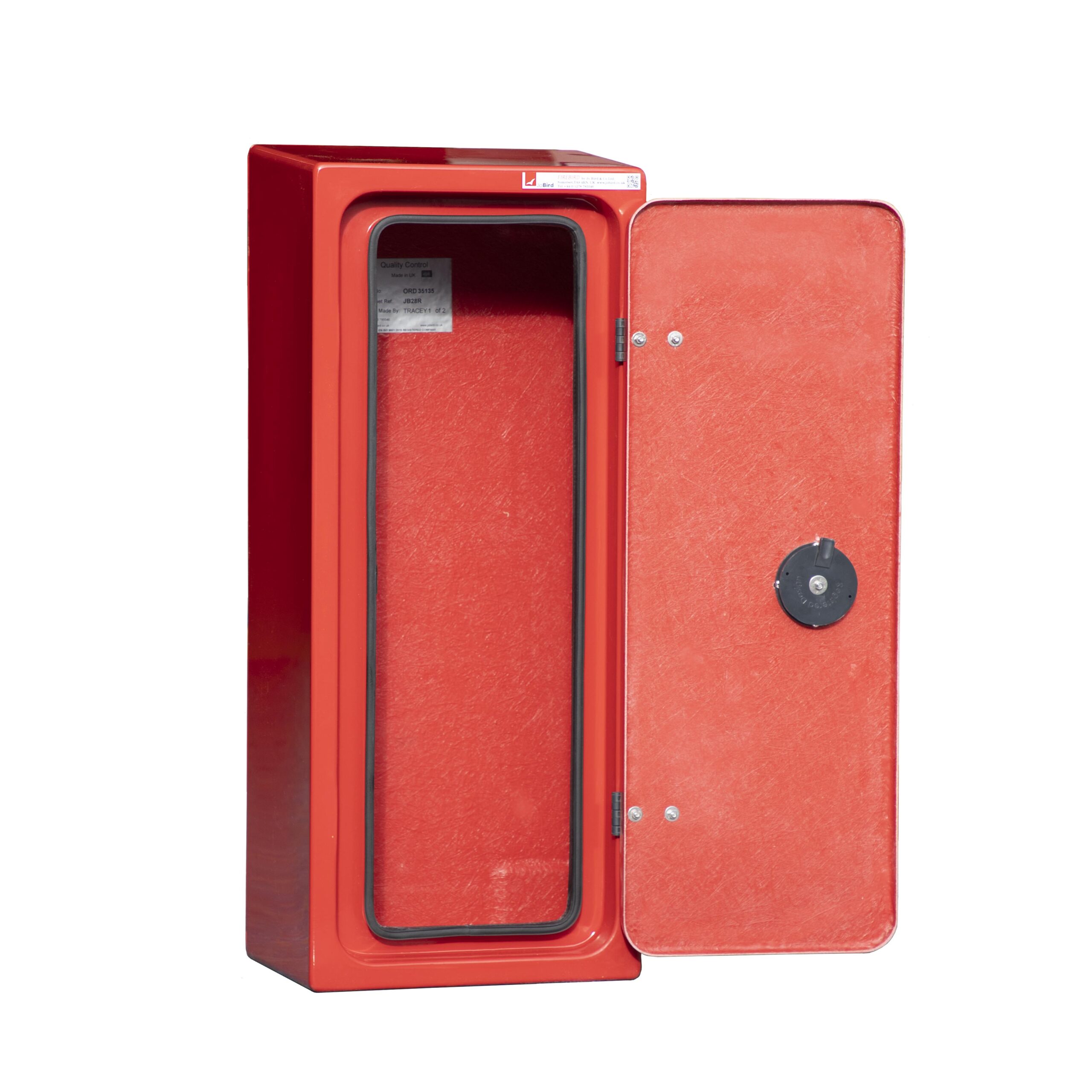JB28R Fire extinguisher cabinet by Jo Bird. Shown with the door open.