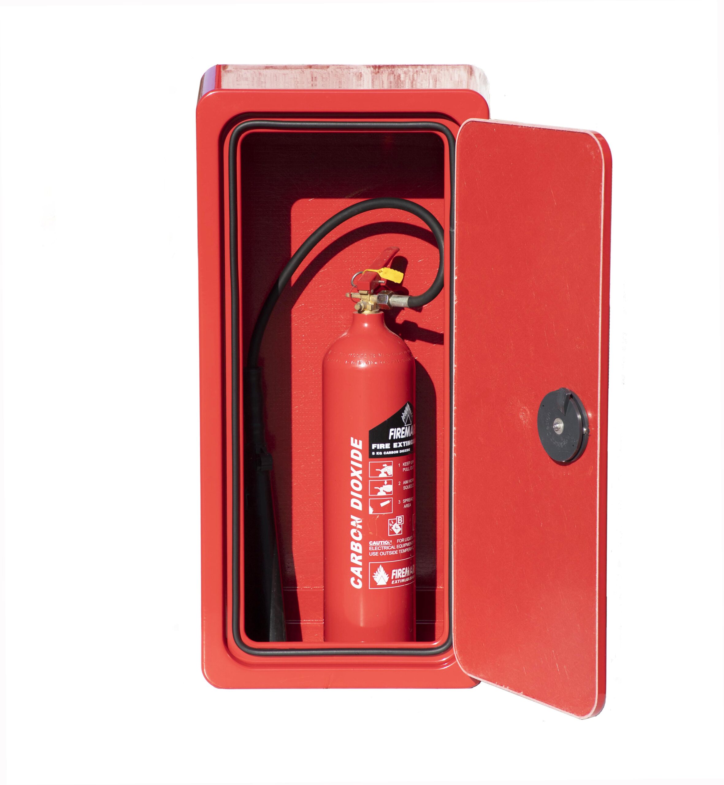 JB84 with door open showing 5Kg CO2 Fire extinguisher