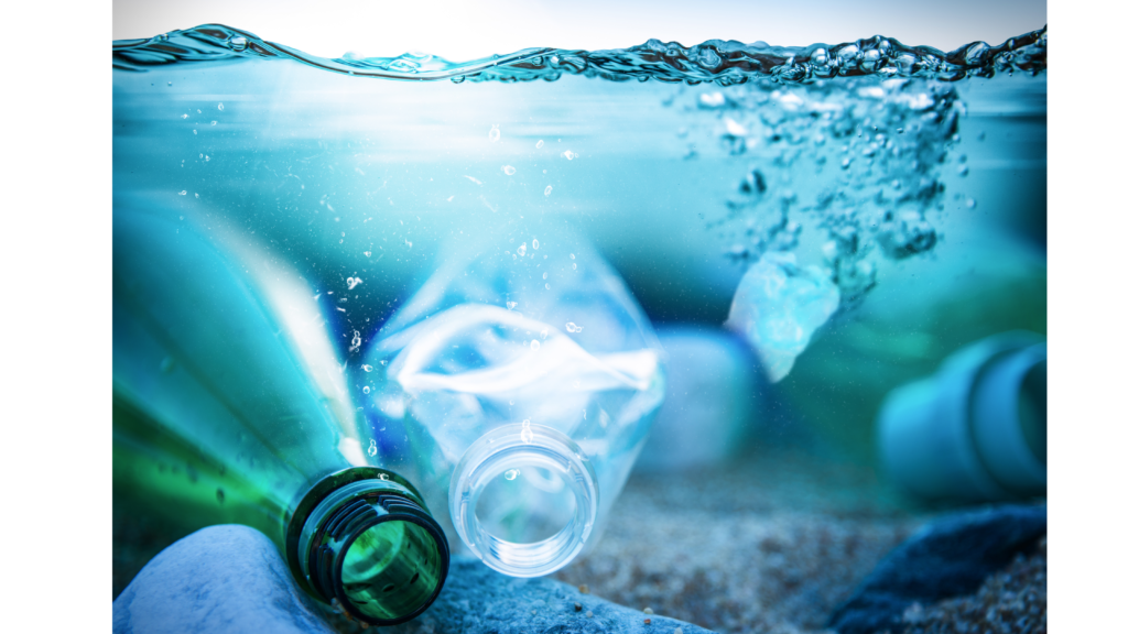 Lloyds approved resins are made using recycled plastics such as the bottles shown floating in water.