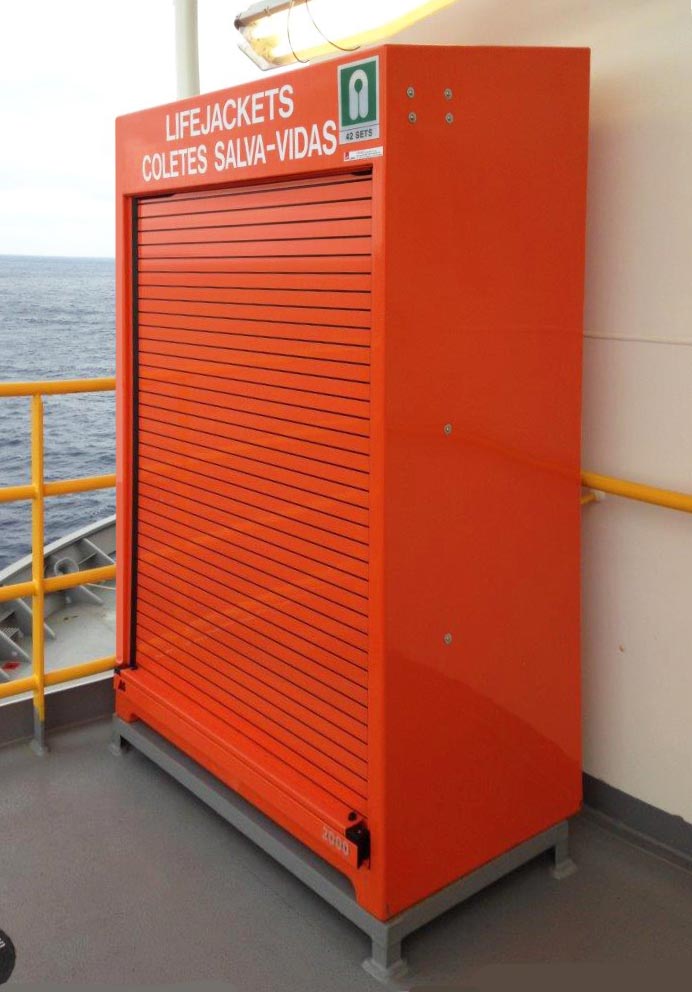 An RS300 in orange in an offshore location