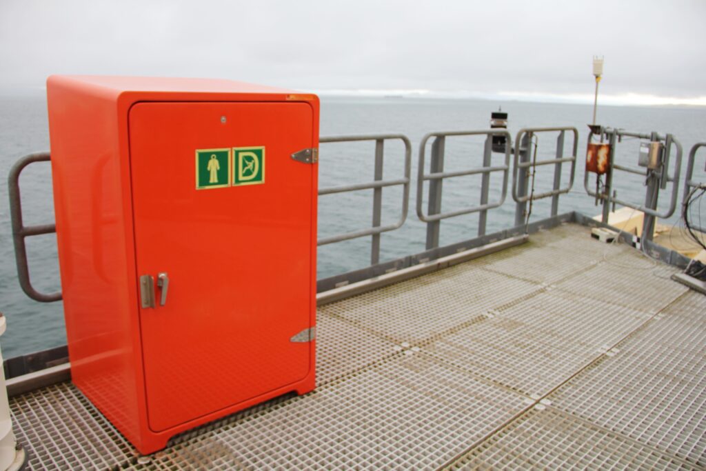 The photos show the JB29 by Jo Bird, mounted to the transition piece of the Levenmouth test turbine. These photos were taken by Ross Jackson of Catapult