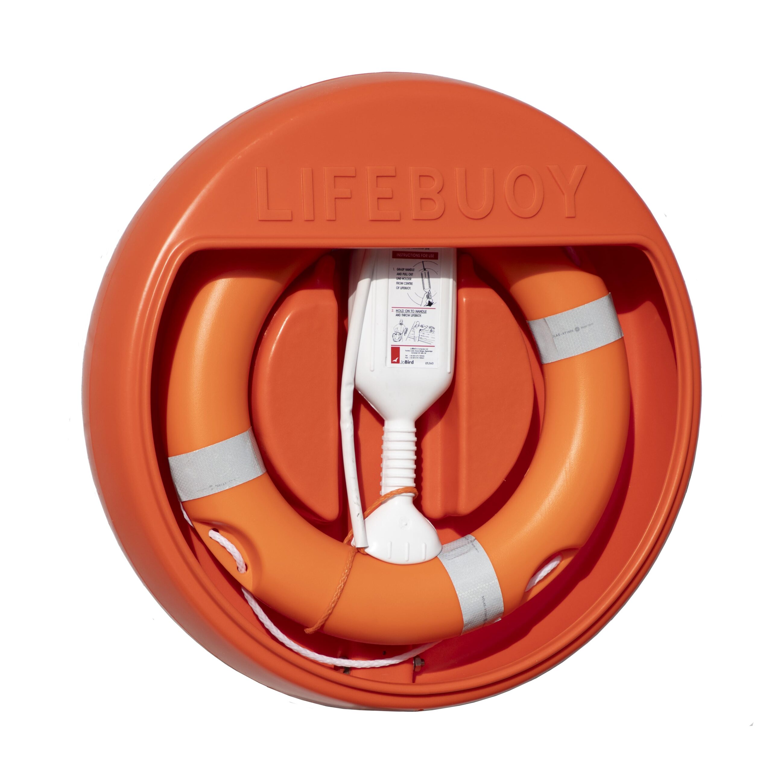 SOS7 22" Lifebuoy cabinet shown with lifebuoy and line holder