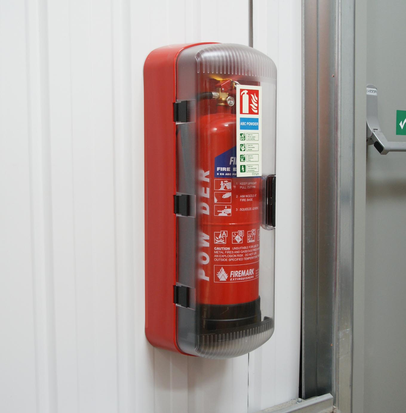 SOS101 fire extinguisher cabinet in a factory