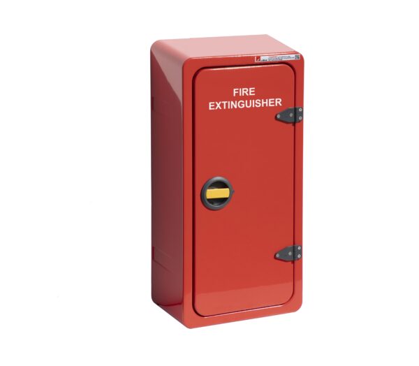 JB84 5Kg CO2 fire extinguisher cabinet by Jo Bird. Shown in red RAL3000