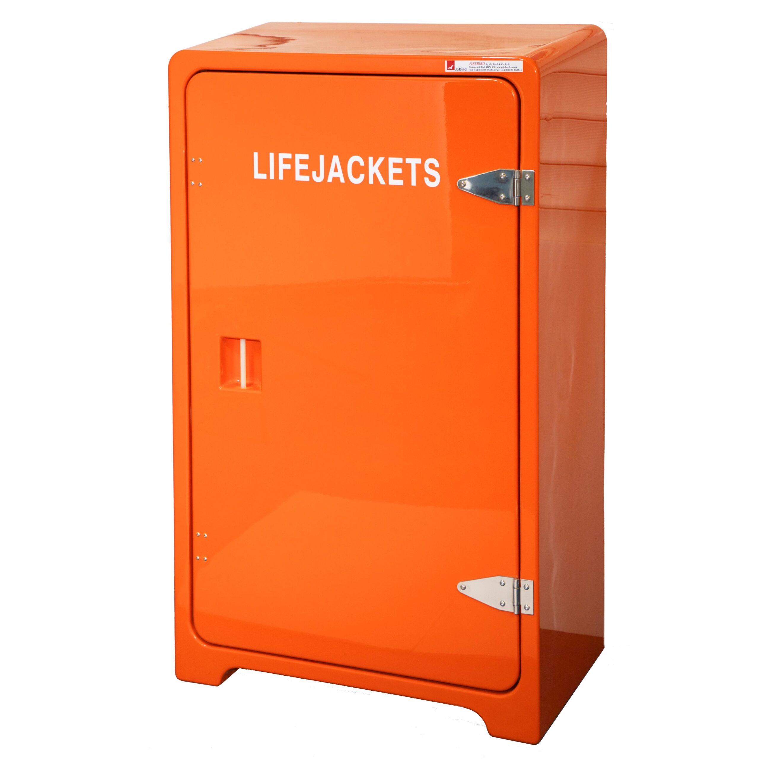 JB10LJ automatic life jacket cabinet JB10LJ Automatic life jacket cabinet by Jo Bird shown in orange RAL 2009