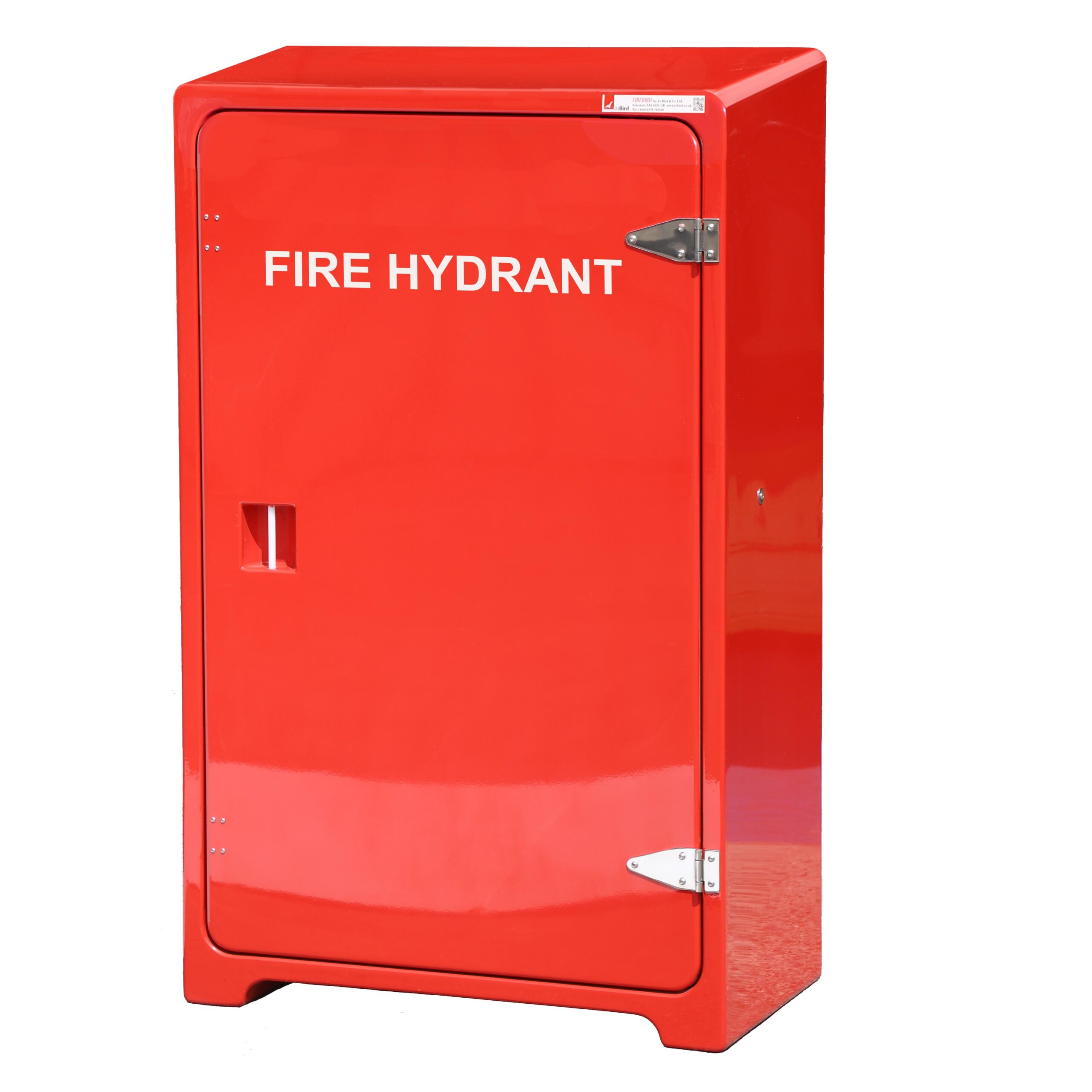 JB08H Fire hydrant equipment cabinet by Jo Bird shown with the door closed.