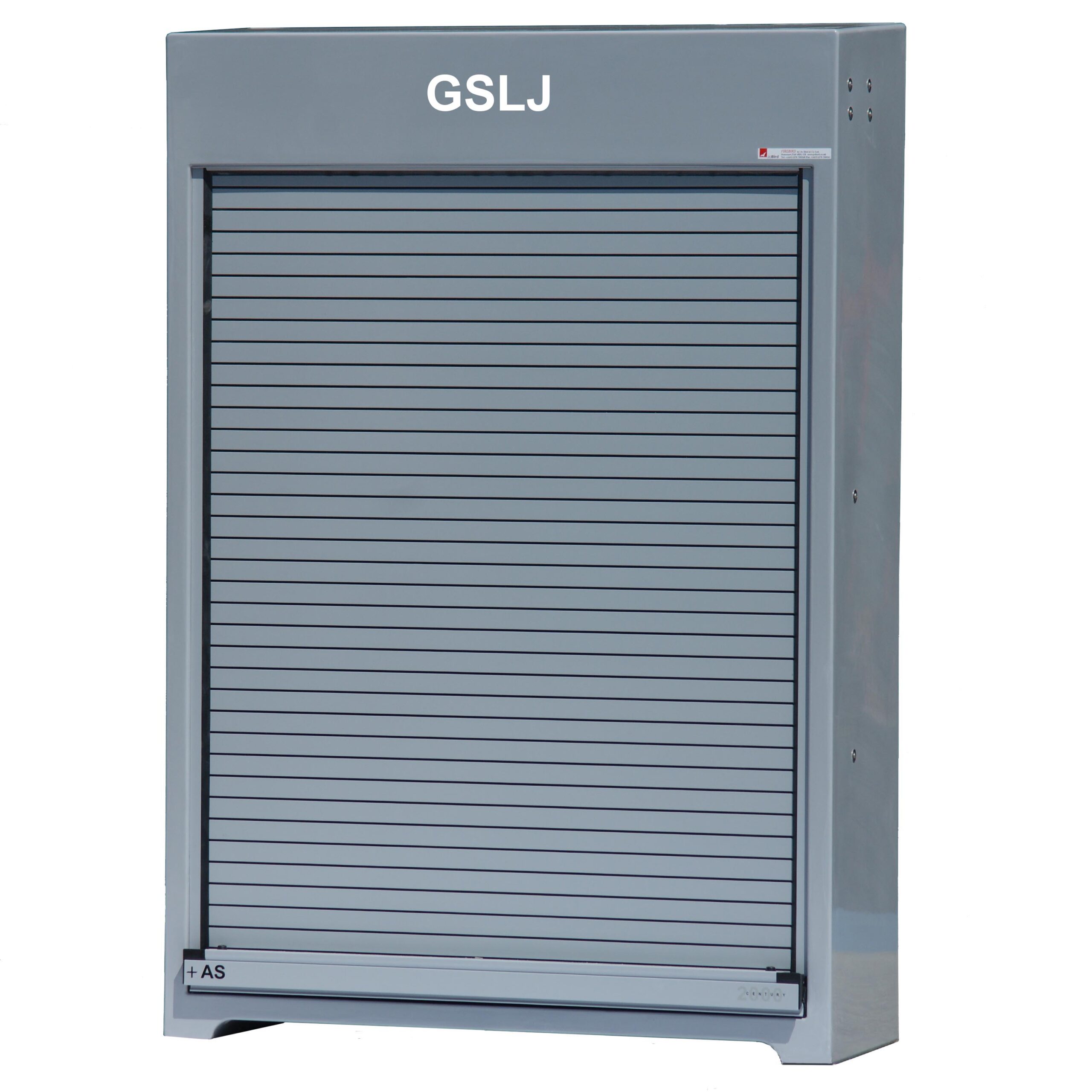 RS300LJ automatic lifejacket cabinet by Jo Bird. Shown in grey RAL 7024