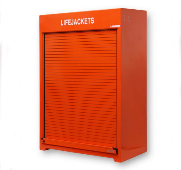 RS300.750LJ in red with roller door closed