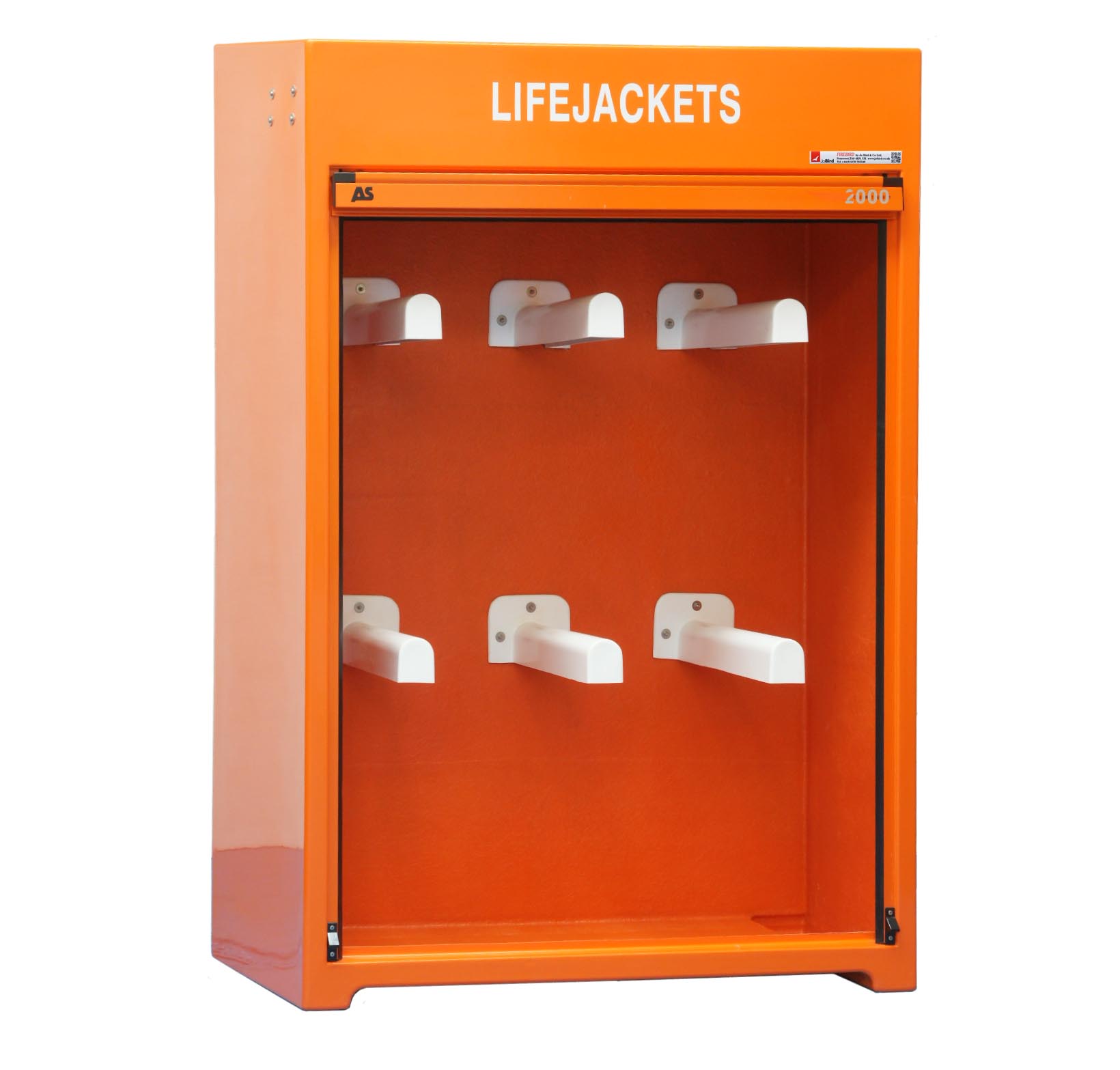 RS300LJ in orange with the door open to show the lifejacket hangers