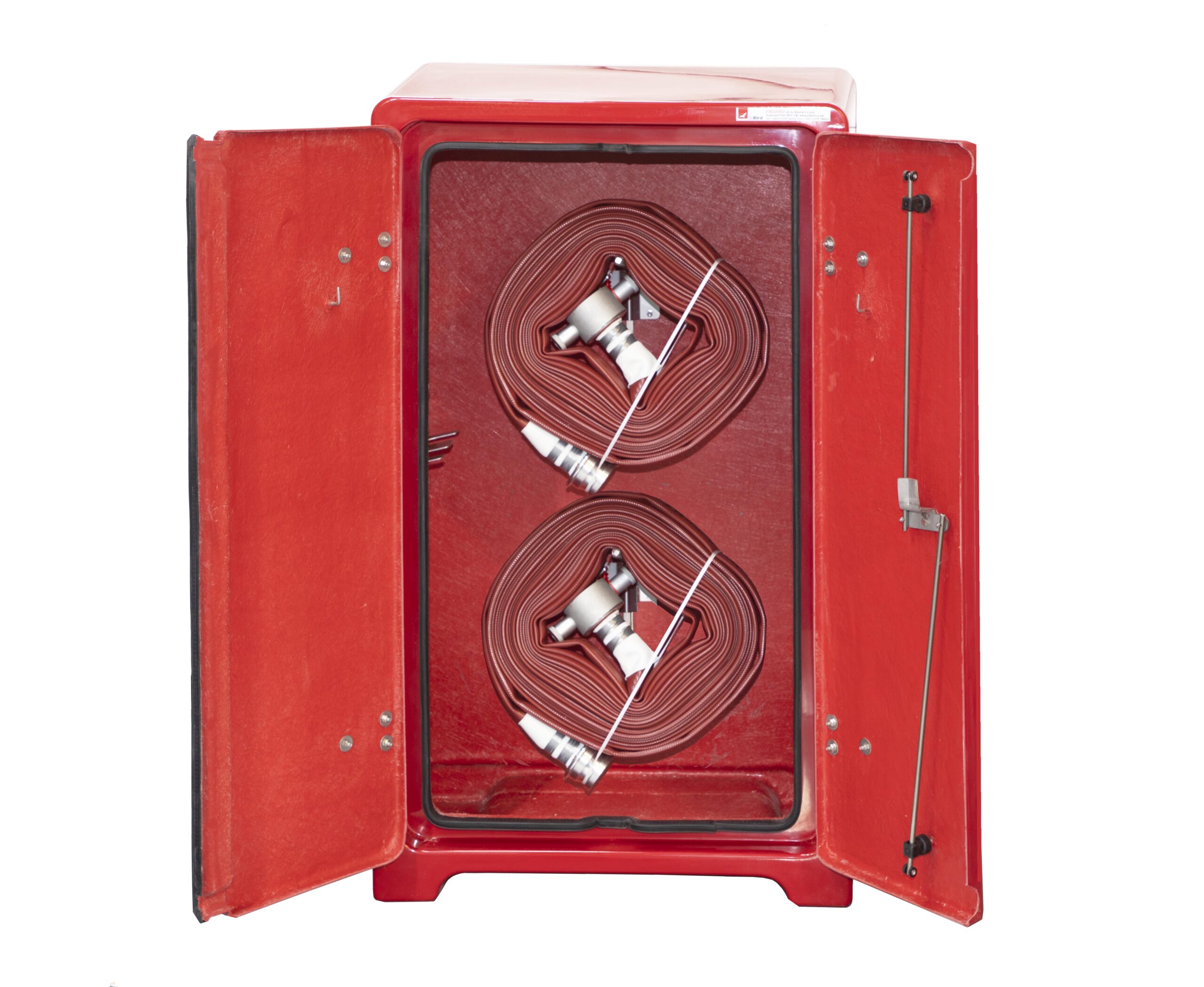 JB10H with double doors. This shows the fire hoses stowed on the stainless steel hose pins.