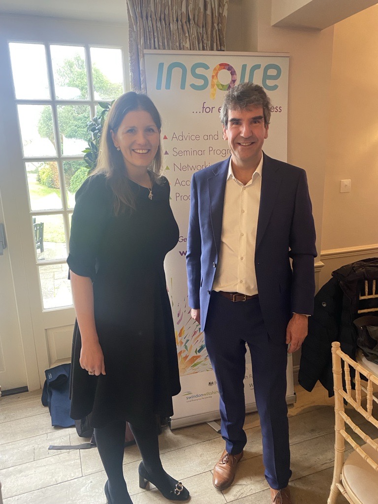Guy with Michelle Donelon, Secretary of State for Science, Innovation and Technology) at the Inspire business briefing.