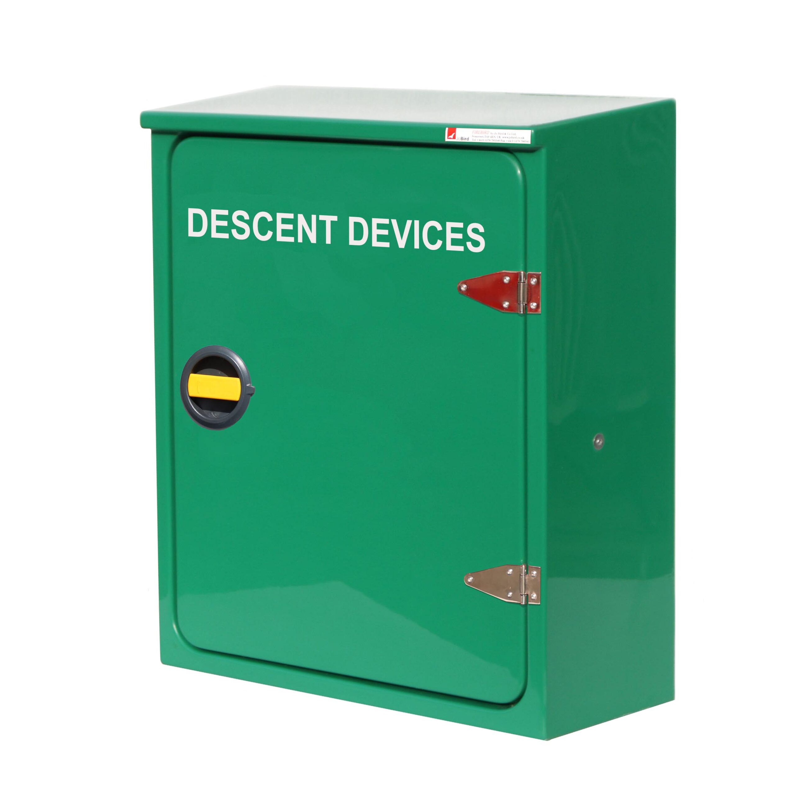 JB02R Emergency descent device cabinet by Jo Bird. Shown in green RAL 6029