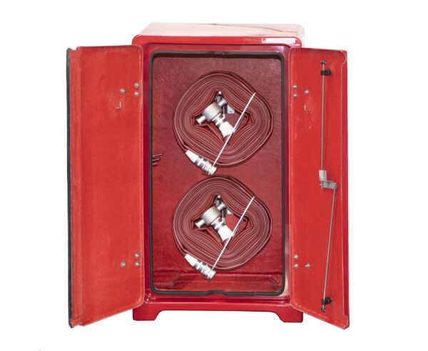 JB10H with double doors. This shows the fire hoses stowed on the stainless steel hose pins.