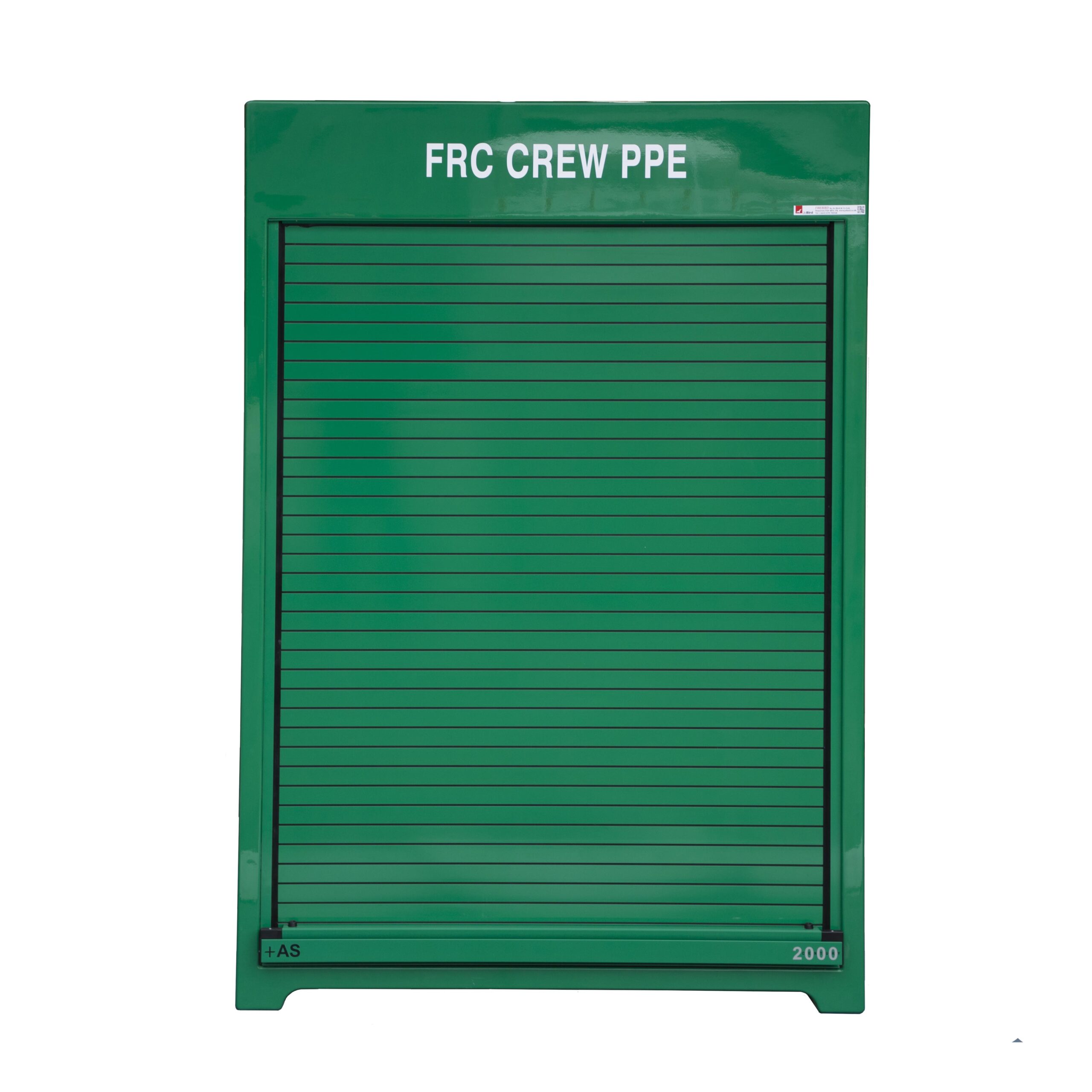 RS300 FRC cabinet in green RAL 6029. Shown with door closed