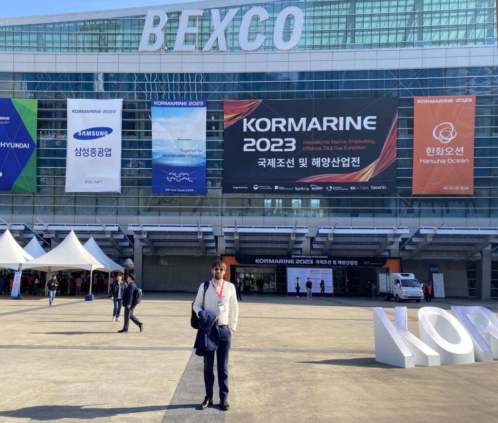 Tom outside the Bexco exhibition hall at the end of Day two of Kormarine 2023.